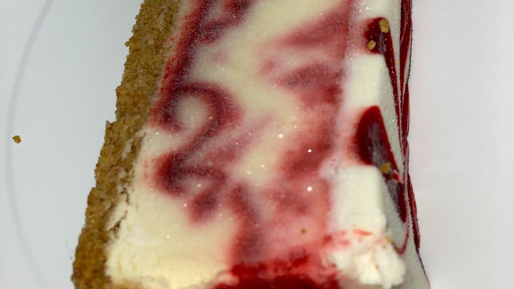 Strawberry Cheesecake · The classic New York recipe with swirls of strawberry glaze mixed throughout.