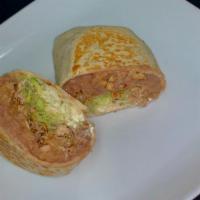 Burrito · Giant Flower Tortilla Filled with your Choice of Protein, Beans, Rice, Lettuce, Avocado ,Sou...