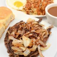 Grilled Beef Liver W/ Onions & Eggs · 