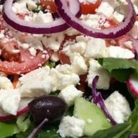 Greek Salad (Large) · Chopped Lettuce & Greens, Shredded Carrot & Red Cabbage, Tomatoes, Red Onion, Kalamata Olive...