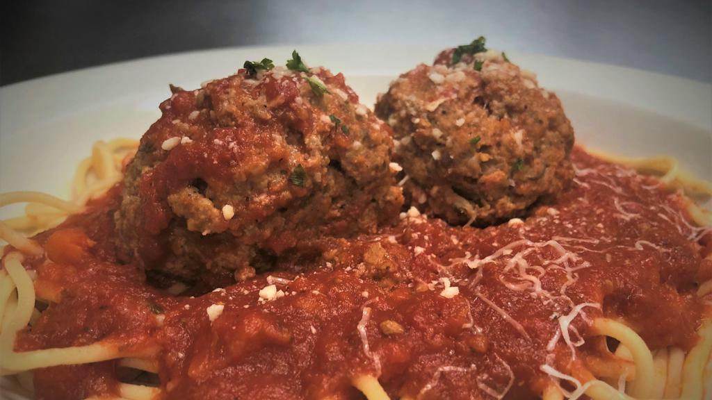 Spaghetti & Meatballs · Homemade Marinara & all-beef Meatballs