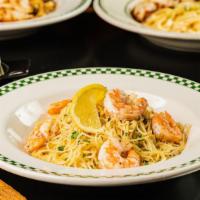 Shrimp Scampi · Sautéed Shrimp in Olive Oil, White Wine, Garlic, Butter & Lemon w/ Capellini pasta
