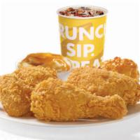Mix Chicken (3 Pieces) · Two small sides, one biscuit, one drink.