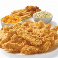 Tenders (20 Pieces) · Four large sides, eight biscuits.