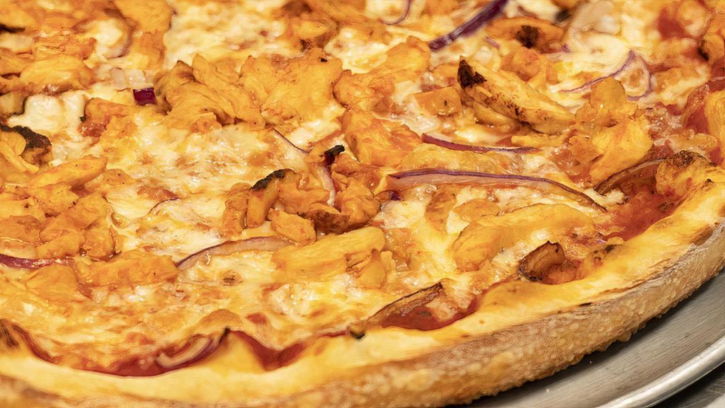 Buffalo Chicken Ny Style · Original red sauce, Buffalo grilled chicken, Red onions and Mozzarella cheese. Mild spicy & delicious!