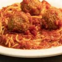 Spaghetti W/Meatballs · Brooklyn's favorite pasta served with three delicious beef meatballs, topped with marinara s...