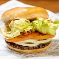 Jupiter Classic Burger · Plain bun, JB special sauce, lettuce, tomato, pickle, onions, 100%  high quality Angus fresh...