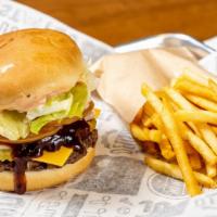 Tx Bbq Cheese Burger · Plain bun, JB special sauce, lettuce, tomato, pickle, onions, cheese, 100% high quality Angu...