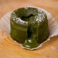 Green Tea Fondant · Warm and moist matcha cake with a core of rich, creamy green tea filling.