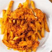 Chicken Tender Basket · Served with fries and honey mustard.