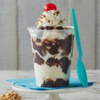Sundae · Vanilla icecream with hot fudge, whipped cream, peanuts topped with a cherry.