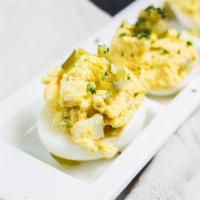Deviled Eggs · Spicy best maid pickles.