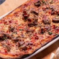 The Italian · house made all-beef meatballs · pepperoni · bacon · mozzarella · Parmesan · parsley · crushe...