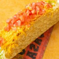 Super Taco · A large crisp deep-fried corn tortilla filled with 100% ground beef, real sour cream, fresh ...