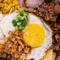 Bibimbap · Literally means mixed rice. Korean inspired sliced beef with rice and sautéed sweet onions, ...