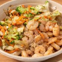 Shrimp Teriyaki Bowl · Shrimp tossed in our signature teriyaki sauce with mixed veggies (broccoli ,cabbage & carrot...
