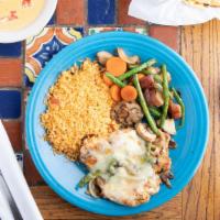Chicken Monterey Lunch · Grilled chicken breast with onions, mushrooms, green peppers & jack cheese. With pico de gal...