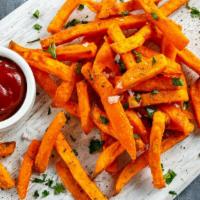 Sweet Potato Fries With Chipotle Aioli · Delectable fries made with savory sweet potatoes and served with Chipotle Aioli.