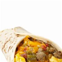 Sausage Burrito · Sausage, 2 Fresh Eggs, Hash Browns, Cheese & Choice of Chile