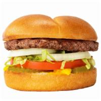 Itsa Burger · Premium angus beef patty mustard onion lettuce tomato & pickles.