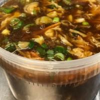 Hot & Sour Soup · As the name suggests, hot with chilli oil, sour with vinegar and flavored with dark soya sau...