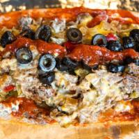 Pizza Cheesesteak · Favorite. Grilled onions, peppers, mushrooms, olives, pizza sauce, mozzarella cheese.