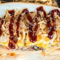 Bbq Cheesesteak · Grilled onions, BBQ chips, BBQ sauce, American cheese.