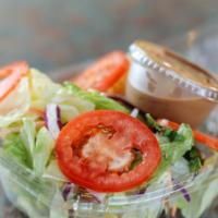 1/2 House Salad · Chopped romaine, red onions, grape tomatoes, shredded mozzarella, croutons, with a side of I...