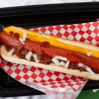 12” Jumbo Plain Hot Dog · All beef hot dog, includes wolf chili & cheese.