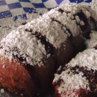 Fried Twinkies (3) · Three per order. Covered with powdered sugar and chocolate syrup.