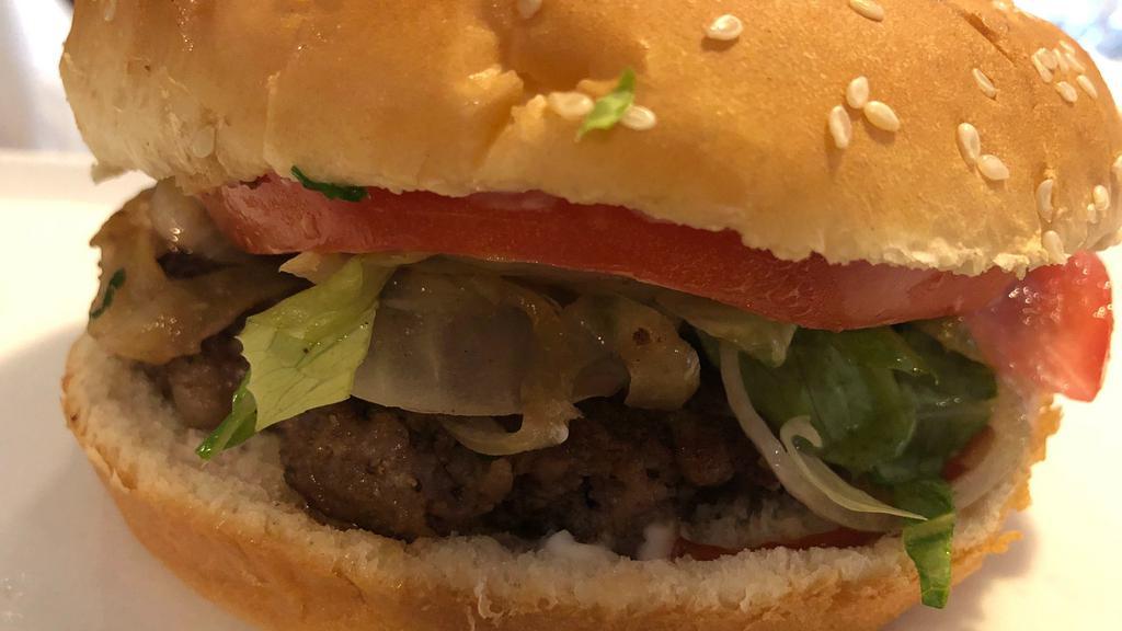House Burger · Our take on hamburgers: perfectly grilled seasoned ground beef, lettuce, tomatoes, pickles, ketchup, and mayo. 
We use Angus beef .
