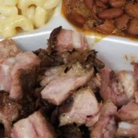 Pork Rib Tips · 1/2 lb. of Meat with 2 sides and bread