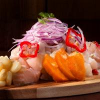 Peruvian Ceviche Family Size · HUGE portion for 2-3 people!
Fresh fish, fresh squeezed lime juice, spices, freshly cut onio...