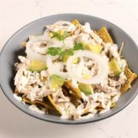 Chilaquiles · Verdes o Rojos. Choice of arrachera or chicken. You can add eggs (2), refried beans, rice, g...