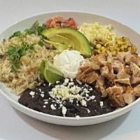 Burrito Bowl · Coconut lime rice, smoky black beans, grilled corn, jack cheese, avocado, pico de gallo, sou...