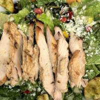Sw Grilled Chicken Caesar · Romaine lettuce, grilled corn, roasted peppers, garlic-parmesan croutons, cotija cheese and ...