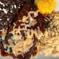 Cheese Enchiladas · Two each - Jack cheese blended with a touch of grated red onion. Rolled in a corn tortilla a...