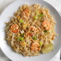 Pad Thai · Thai rice noodles with eggs, bean sprouts, green onions and ground peanuts.