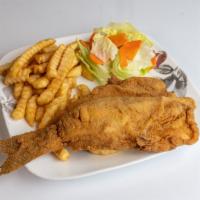 Whole Catfish · It comes with texas toast french fries salad onion rings or hushpuppies.