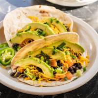 Garden Black Bean Taco (1 Piece) · Black beans, avocado, tomatoes, green onions, and cheddar on a flour tortilla. Served with a...