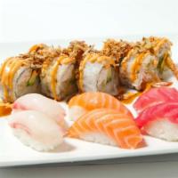 Combo B · 2 Tuna, 2 Salmon Nigiri sushi with a choice of special roll