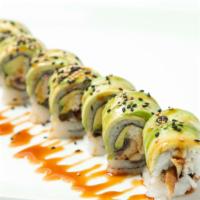 Caterpillar Roll · Fresh water eel, crab meat inside with avocado and eel sauce on top.