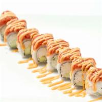 Red Dragon Roll · California roll, with spicy tuna, spicy mayo and garlic chips on top.