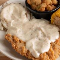 Chicken Fried Steak · A breaded and fried 9 Oz sirloin served with Texas toast, and two sides.  We recommend choos...
