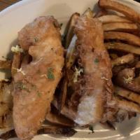 Fish & Chips · Beer battered cod, house cut French fries, and tartar sauce.