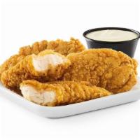 Cluck-A-Doodles · 3 breaded chicken tenders.