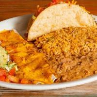 Choose 2 · Create your own platter of enchiladas and tacos. Served with rice and beans.