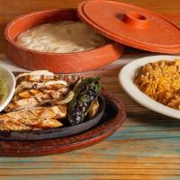 Chicken Fajitas · $18.79 For One/ $33.99 For Two . Charbroiled marinated chicken fajitas served with guacamole...
