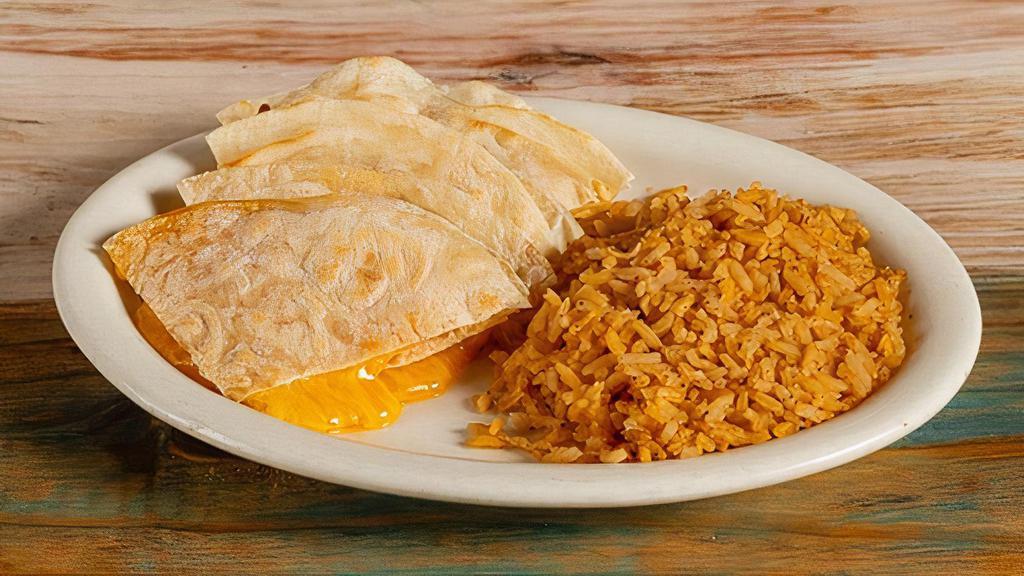 Kid Quesadilla · Choice of cheese, beef or chicken quesadilla with drink