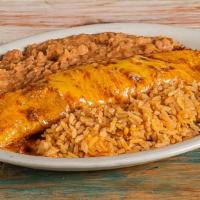 Kid Enchilada · Choice of cheese, beef or chicken enchilada with rice, beans, and a drink